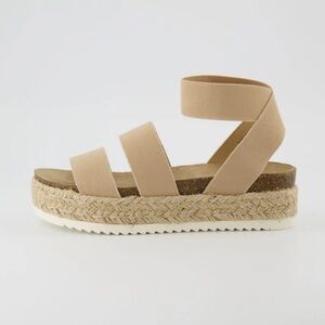 Maui Island Tan Espadrille Platform Sandals Boho Strap Beachy Shoe